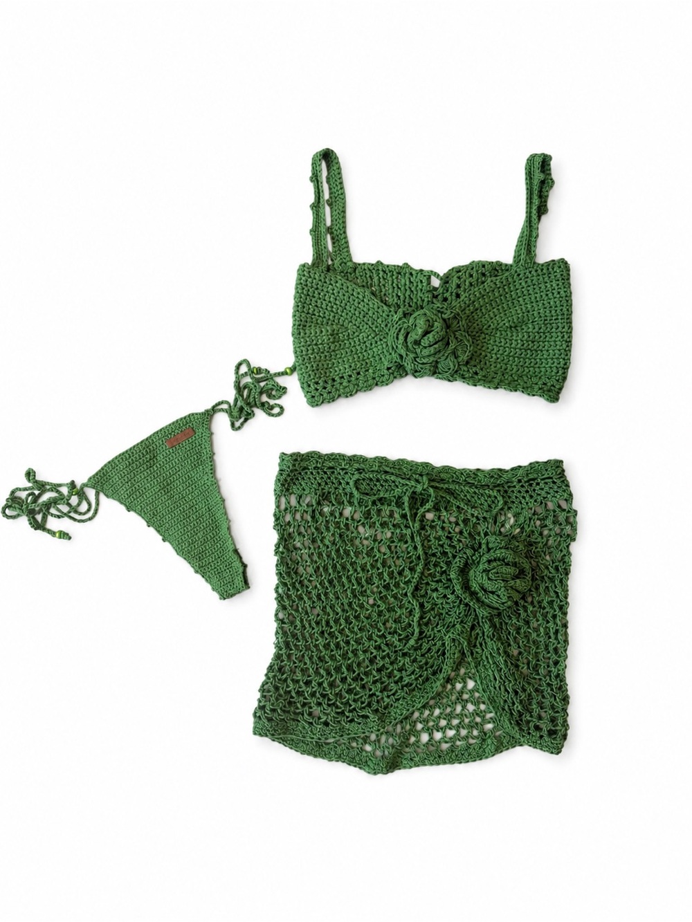 Yasmine Iman Borgott Handmade Green Crochet Skirt Set — Three-Piece